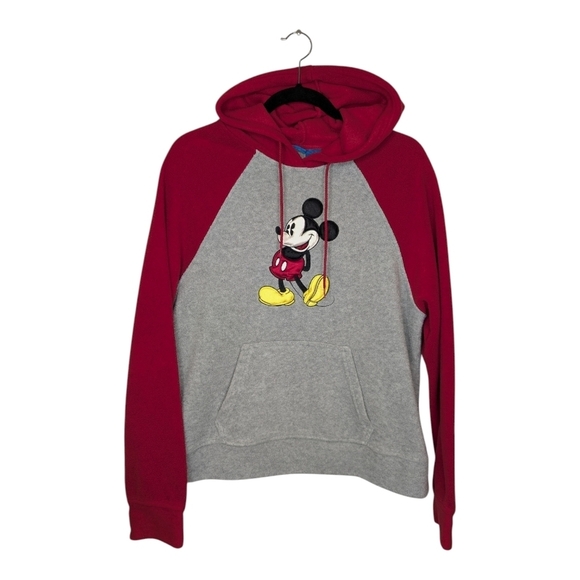 Disney Tops - Disney Mickey Mouse Hoodie XL Gray Red Fleece Pullover Sweatshirt